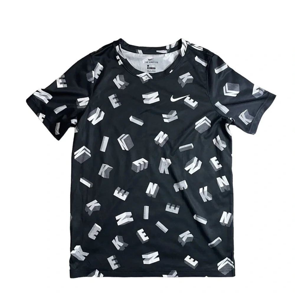 Nike Youth All Over Print Short Sleeve Tee Black White Size Large Sporty Active